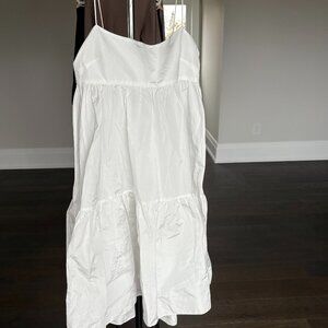 Babaton white babydoll midi dress